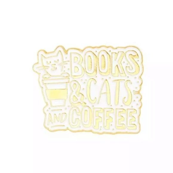 *50% OFF! Books, Cats & Coffee pin enamel gold book lover - Picture 3 of 3